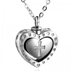 Colliers de crémation pendentif croix coeur en argent sterling à mémoire de forme en argent sterling 925