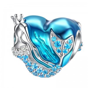 Pendentif coeur de sirène marine en argent sterling 925 avec saphir pour femme