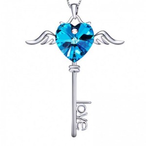 Ailes d'ange collier pendentif coeur lettre d'amour collier saphir améthyste collier de pierres précieuses pour les femmes en argent sterling 925